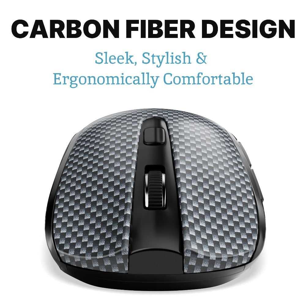 Carbon-Fiber Pattern Wireless Mouse with 2.4 GHz USB Receiver, Six Buttons and Three DPI Levels