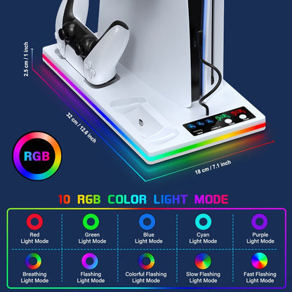 10 RGB Lights PS5 Cooling Stand with 3-Level Fan, Dual Controller Charging Station, USB Hub & Type-C Port