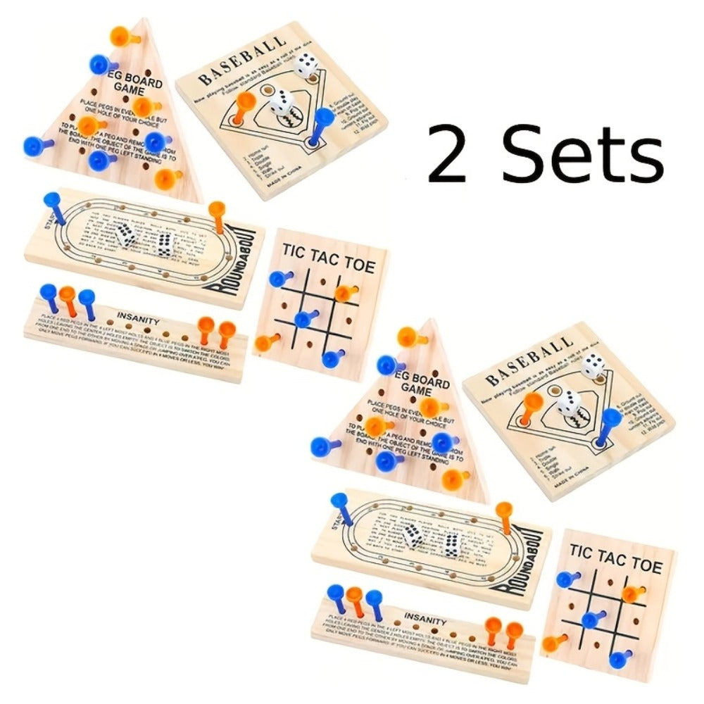Wooden Board Game Set 5-in-1 – Luban Lock Puzzle Brain Games with Peg Board, Dice & Plastic Pieces, Classic Family Strategy Games Kit