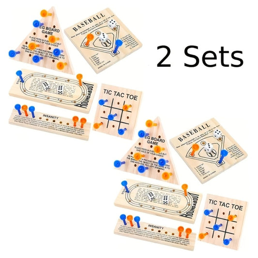 Wooden Board Game Set 5-in-1 – Luban Lock Puzzle Brain Games with Peg Board, Dice & Plastic Pieces, Classic Family Strategy Games Kit