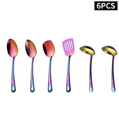 6 Piece Korean Style Stainless Steel Kitchen Utensil Set Cooking Spoons Spatula Ladle for Home Cooking, Dining and Outdoor Meals