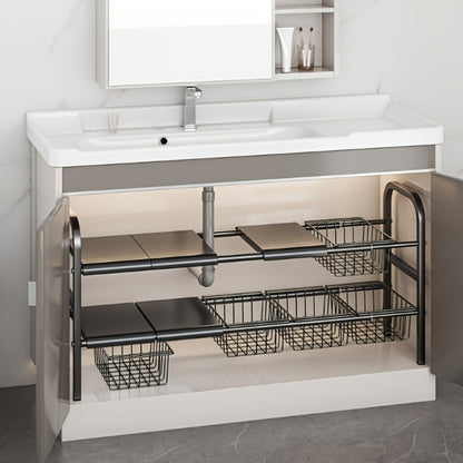Expandable Under Sink Organizer 2-Tier Cabinet Shelf with 5 Removable Panels & 5 Baskets, Adjustable Under Sink Storage Rack for Kitchen