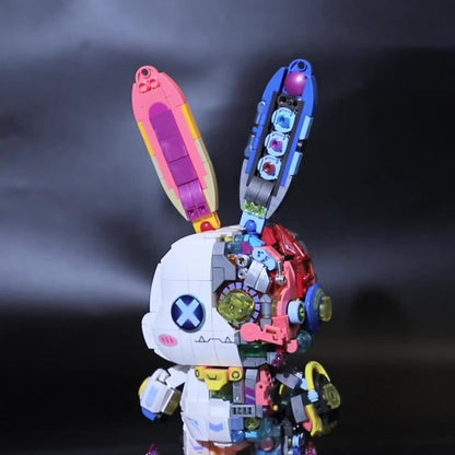 1377-Piece Mechanical Rabbit Building Block Model with Colorful Punk Styling and Rotating Limb Details