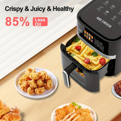 6 Quart Air Fryer with 8 Preset Functions – 6-in-1 Large Capacity Air Fryer Oven with Smart Cook Program, Stainless Steel Rack