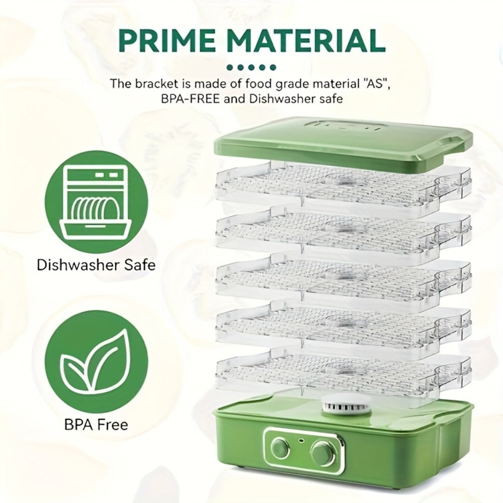 Food Dehydrator Machine 5-Tray BPA-Free Stackable 240W Digital Temperature Control 95-158°F Quiet 33dB Overheat Protection for Jerky Fruit