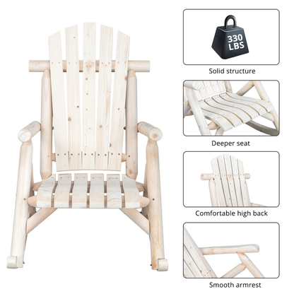 Patio Cedar Rocking Chair 26" Fan-Shaped Backrest Outdoor Rocker for Garden Poolside Patio
