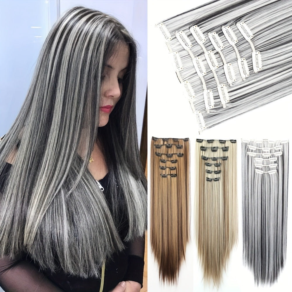 Clip In Hair Extensions 24 Inch for Women 6 Pieces 16 Clips – Heat Resistant Synthetic Hairpiece for Volume & Length