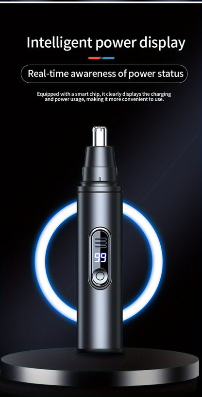 Nose Hair Trimmer Electric Painless 3-in-1 USB Rechargeable with LED Display – Trims Nose Ear Hair Eyebrows Waterproof Grooming Device