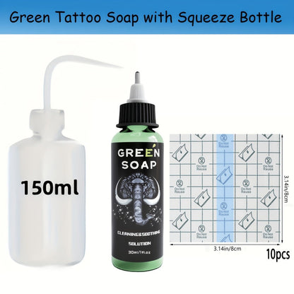 Tattoo Green Soap Cleansing Solution Kit – Professional Tattoo Wash Soap with Squeeze Bottle, Safe Moisturizing Foam for Tattoo Artists Skin