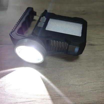Solar Camping Lantern and Flashlight with COB Side Panels, Front Spotlights, Carry Handle and USB Port