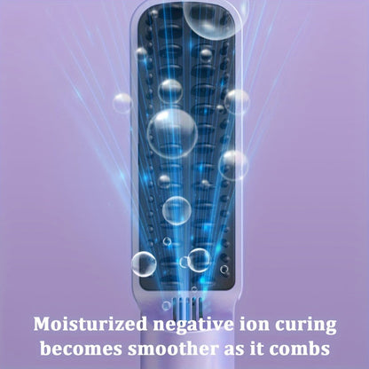Compact Hair Straightening Brush with Three Color Options, LED Indicators and Three Pictured Heat Levels