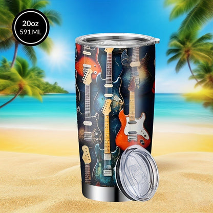Insulated Tumbler 20oz Guitar Pattern Stainless Steel Travel Mug with Lid and Straw Double for Entryways, Bedrooms and Living Spaces