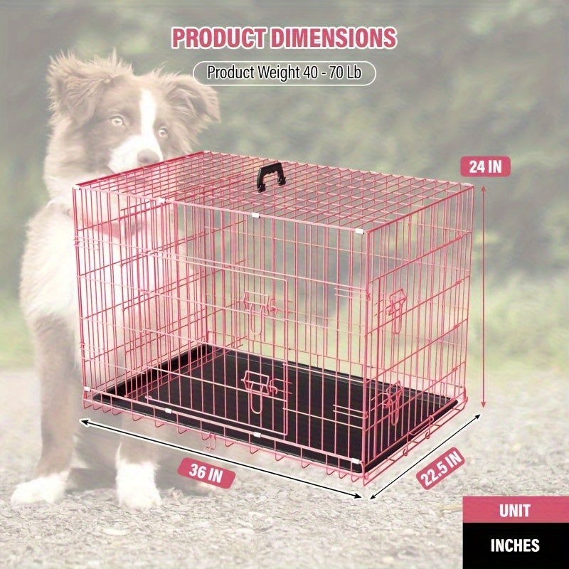 Dog Crate Foldable Metal Wire Dog Cage with Divider Panel & Leak-Proof Tray – Indoor Outdoor Dog Kennel for Small Medium Dogs