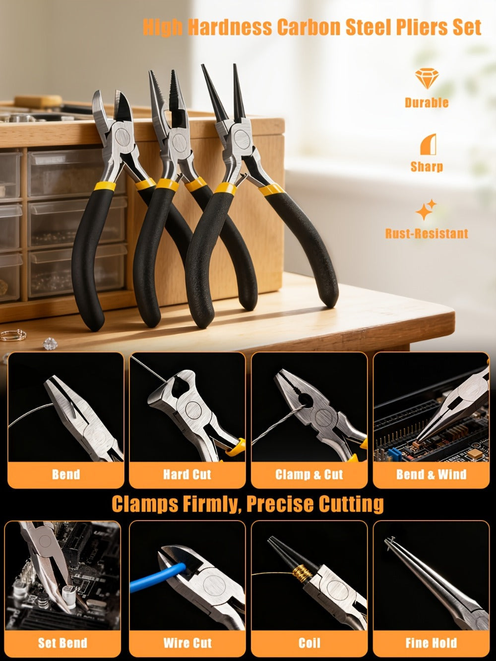 Jewelry Making Pliers Set 3/14pcs Tool Kit - Professional Round Nose, Flat Nose & Needle Nose Pliers