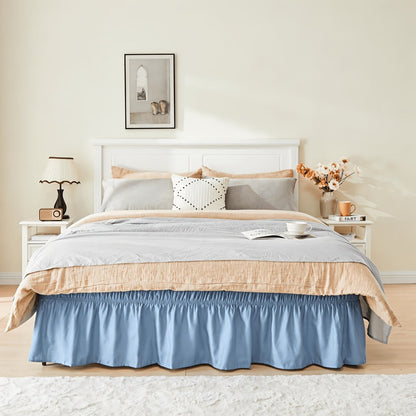 Bed Skirt Elastic Wrap Around Ruffle – 15 Inch Drop Microfiber Dust Ruffle, Adjustable No-Lift Fit, Fade Resistant Machine Washable