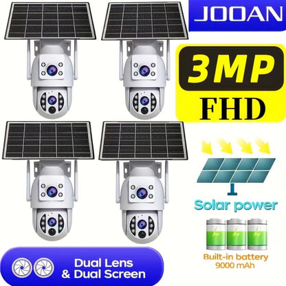 JOOAN RS3 3MP Dual-Lens Solar PTZ Security Camera with 2.4GHz WiFi, 9000mAh Battery and No Card