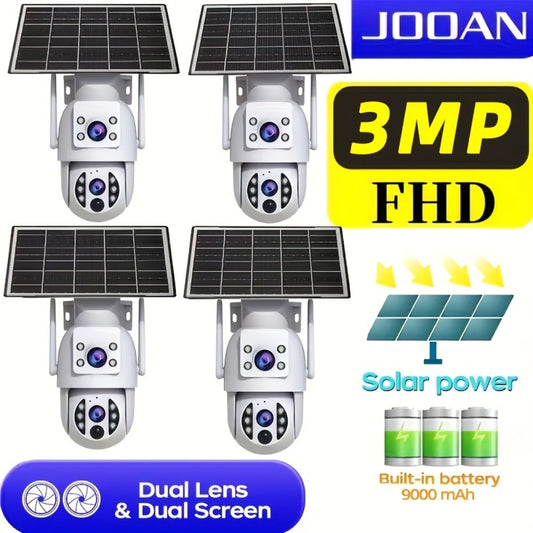JOOAN RS3 3MP Dual-Lens Solar PTZ Security Camera with 2.4GHz WiFi, 9000mAh Battery and No Card