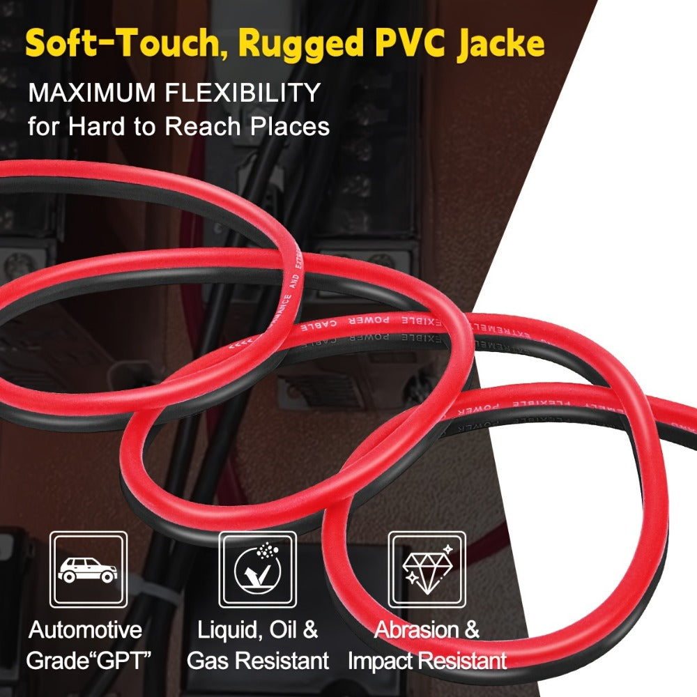 8 Gauge Car Audio Wire 50ft CCA – 25ft Red Power + 25ft Black Ground Cable, Flexible PVC Jacket, Anti-Oxidation