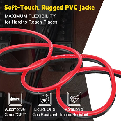 8 Gauge Car Audio Wire 50ft CCA – 25ft Red Power + 25ft Black Ground Cable, Flexible PVC Jacket, Anti-Oxidation
