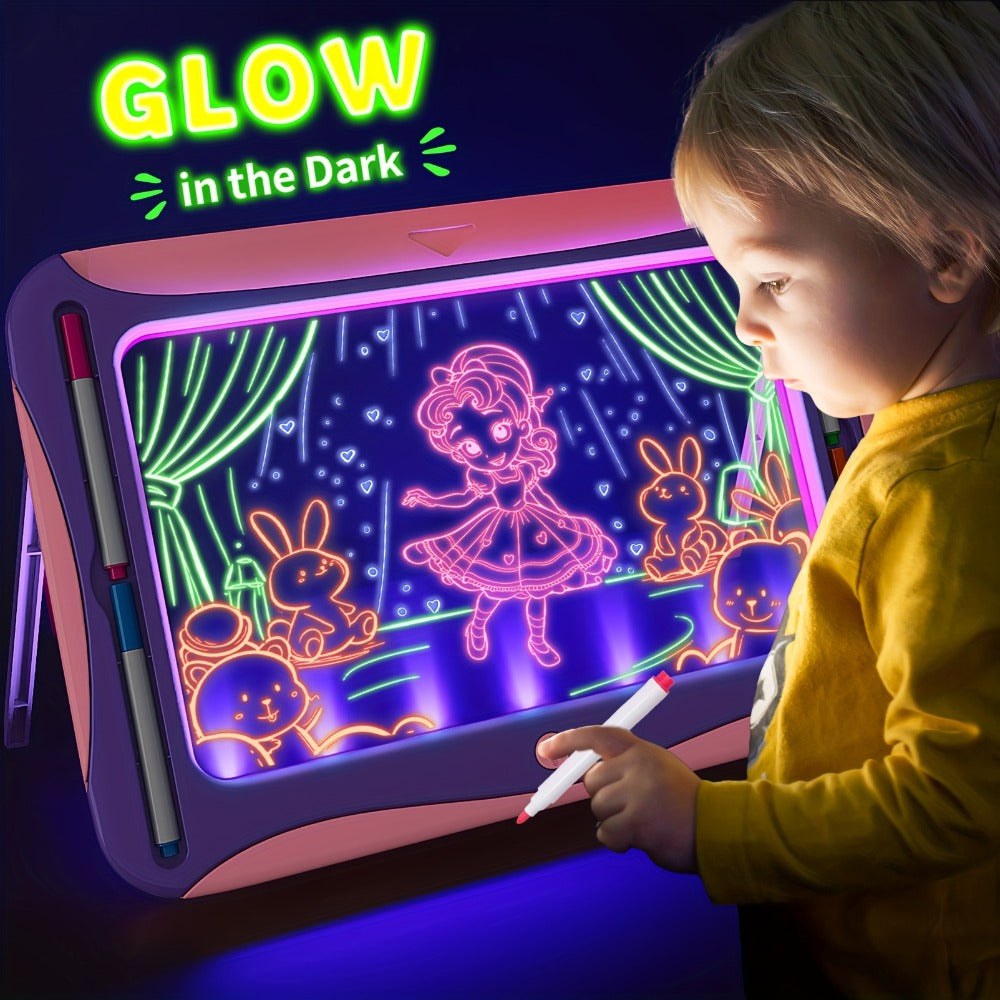 LED Light Up Drawing Board for Kids, 9 Double-Sided Tracing Cards 6 Markers Glow Doodle Travel Art Toy for Girls Boys Ages 3-8