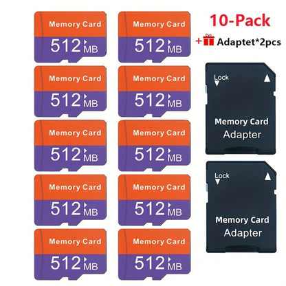 JUANWE MicroSD Memory Card 10-Pack in 128MB, 256MB or 512MB Capacity Options with Two Full-Size SD Adapters