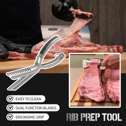 BBQ Rib Membrane Remover Tool Stainless Steel Rib Peeler with Handle, Food Grade Manual Rib Prep Kitchen Gadget for Grilling