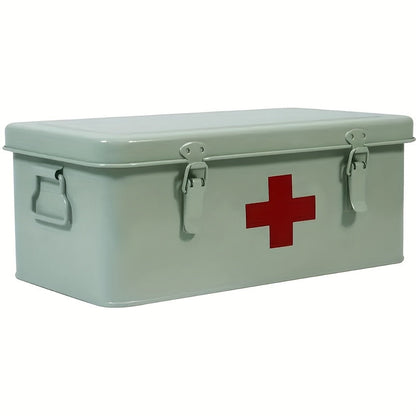 Metal First Aid Box with Safety Lock – Empty Medicine Storage Tin & Emergency Supply Organizer for Home Office Car Camping