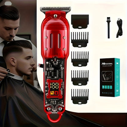 LED Hair Clipper for Men – USB-C Rechargeable Cordless Beard Trimmer with LED Display & 4 Guide Combs, Barber-Grade Home Haircut Kit