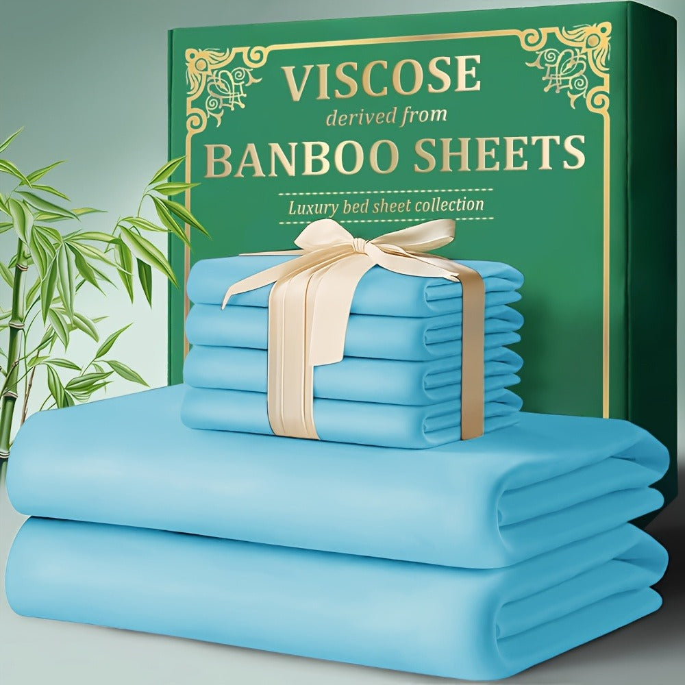 Bamboo Fitted Sheet Set 4-Piece Deep Pocket 18"-24", 2200TC Ultra- Cool Breathable Bed Sheets, Anti-Shrink Fade-Resistant