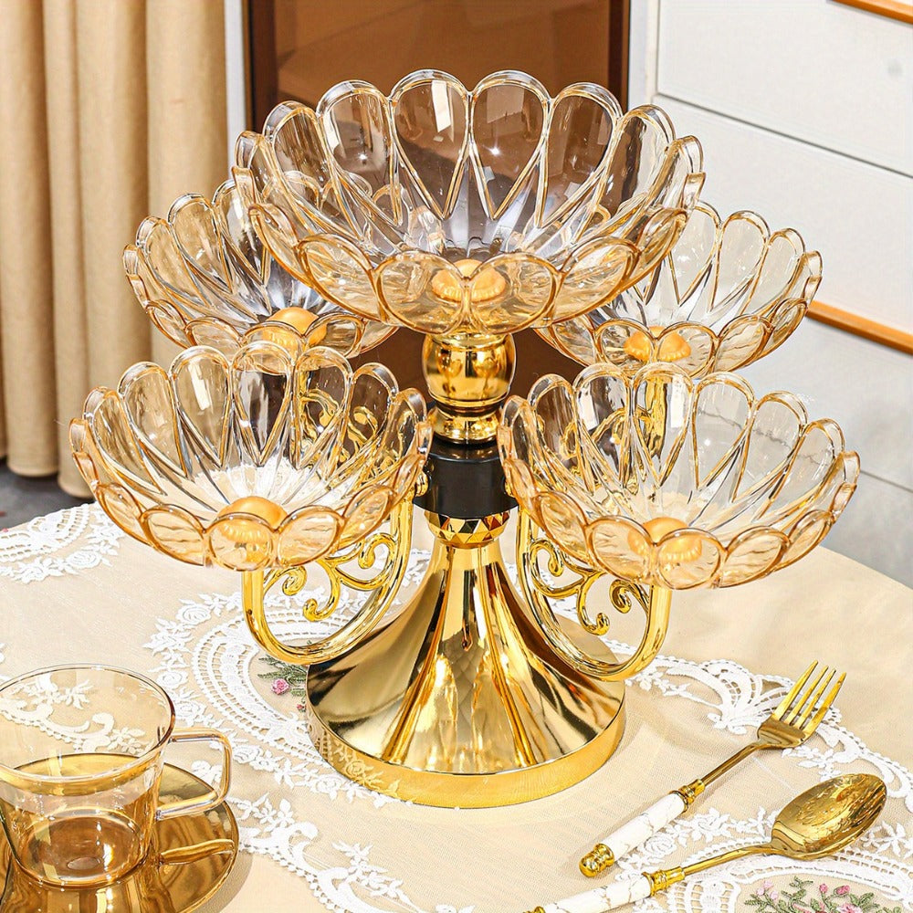 Crystal Rotating Fruit Plate Set 5-Tier – Luxury Round Multi-Layer Snack Candy Dish Bowl for Living Room Coffee Table Home Decor European