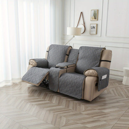 Recliner Loveseat Cover 4 Piece Set Waterproof Split Dual Recliner Sofa Slipcover with Center Console Cover & Straps