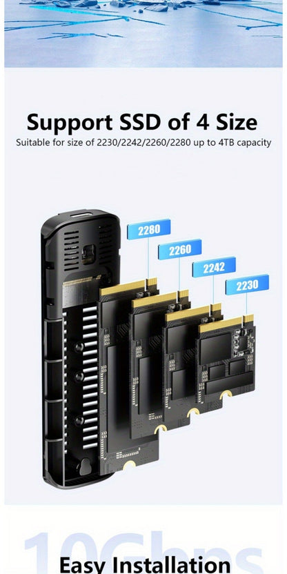 M.2 NVMe/SATA SSD Enclosure 10Gbps USB Adapter, Supports M & B+M Key, 2230/2242/2260/2280, Portable Metal SSD Case for PC