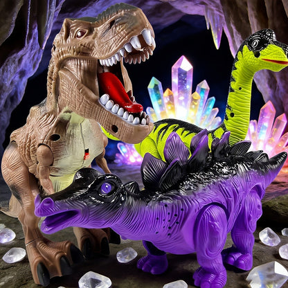 Interactive Dinosaur Toy Set 3 Pack with Walking, Roaring Sound & Lights, Electric T-Rex, Stegosaurus & Brachiosaurus