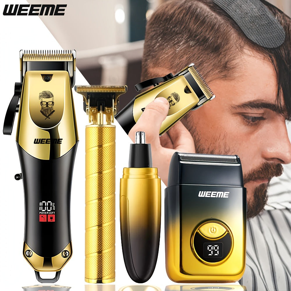 Men's Grooming Kit USB Rechargeable Hair Clipper Set with Nose Trimmer Electric Shaver Detail Trimmer 8 Limit Combs Professional Haircut Kit