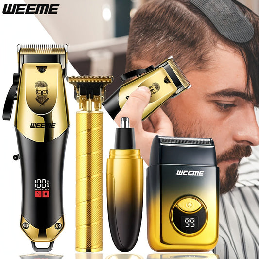 Men's Grooming Kit USB Rechargeable Hair Clipper Set with Nose Trimmer Electric Shaver Detail Trimmer 8 Limit Combs Professional Haircut Kit