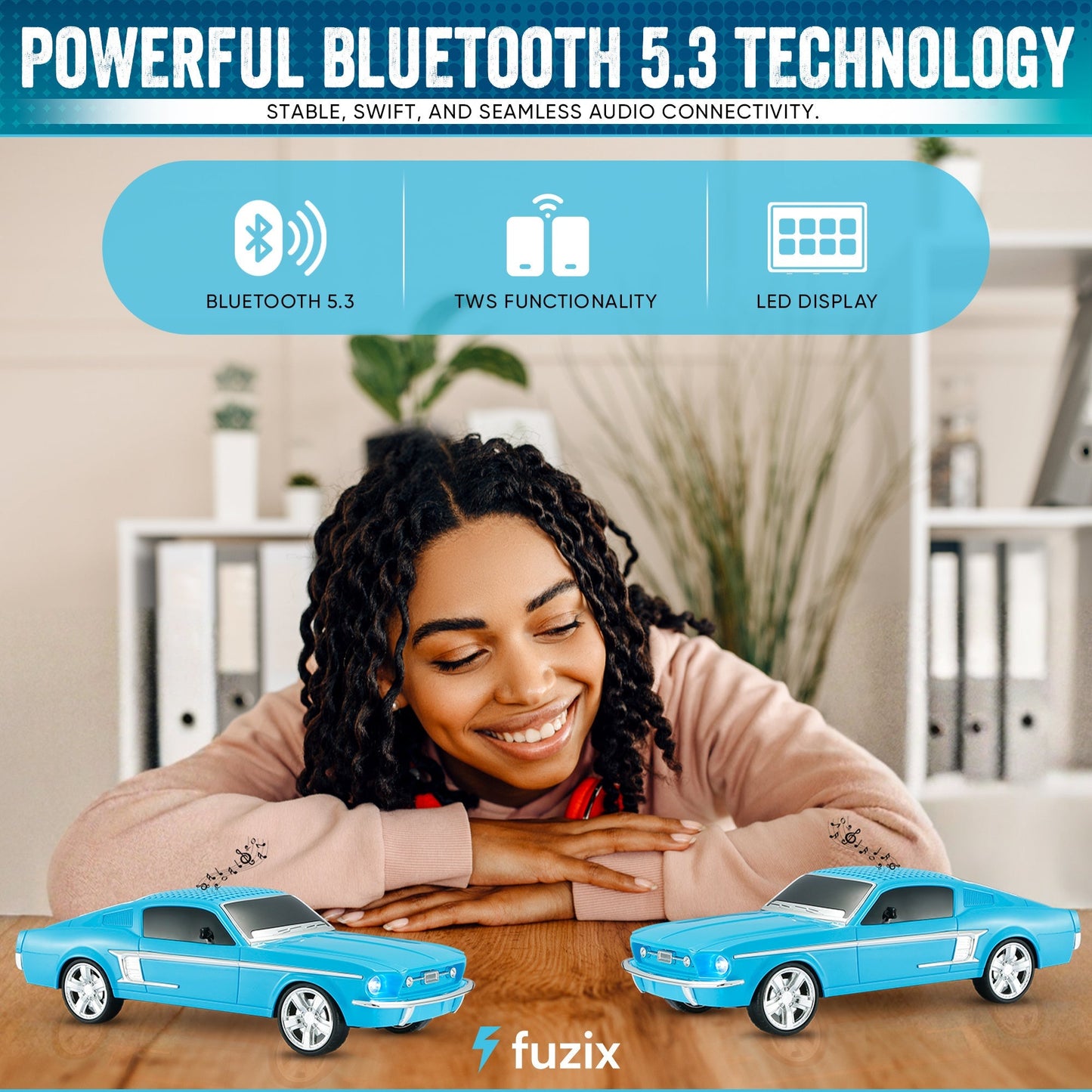 Fuzix WS-1967 Classic Car Bluetooth Speaker with LED Lights | Retro Replica Wireless Stereo, FM Radio, USB/TF/AUX, Built-in Mic