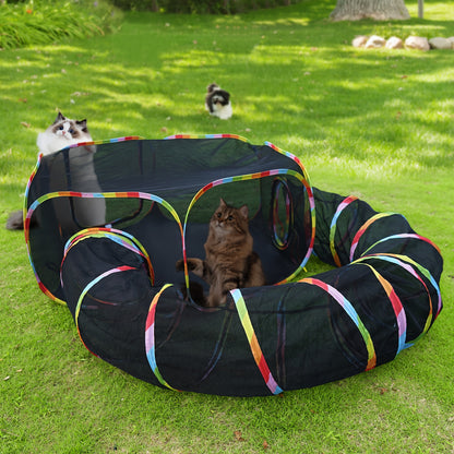 Outdoor Cat Enclosure with Tunnel – Rainbow Cat Playpen Tent with Circle Cat Tunnel for Cats Kittens & Small Animals