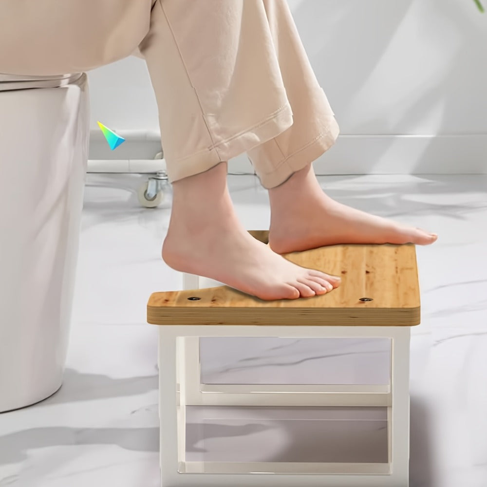 Squat Toilet Stool with Bamboo Surface - Bathroom Foot Rest for Adults, Wide Stable Base, 7-Inch Height