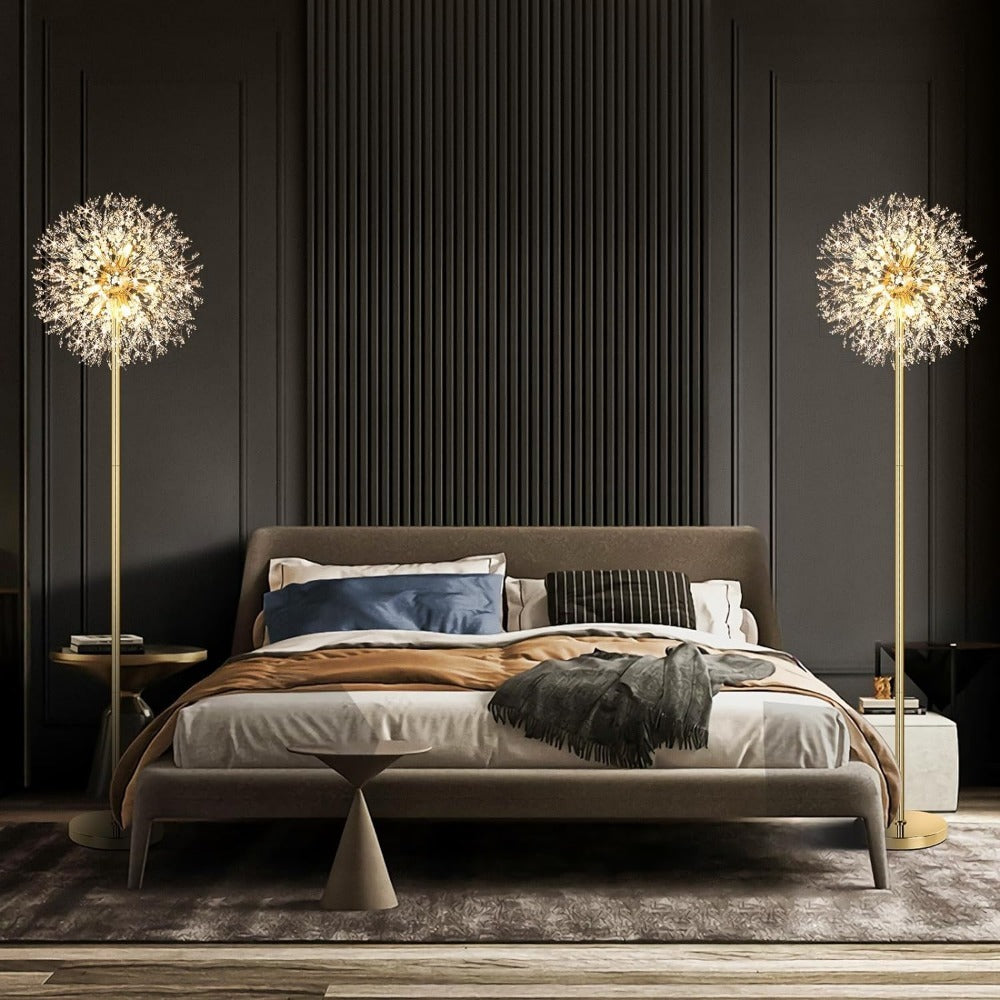 Crystal Floor Lamp Living Room 69 Inch Modern Standing Lamp, 738pcs K9 Crystals, 9 LED Bulbs, Antique Brass & Gold Finish