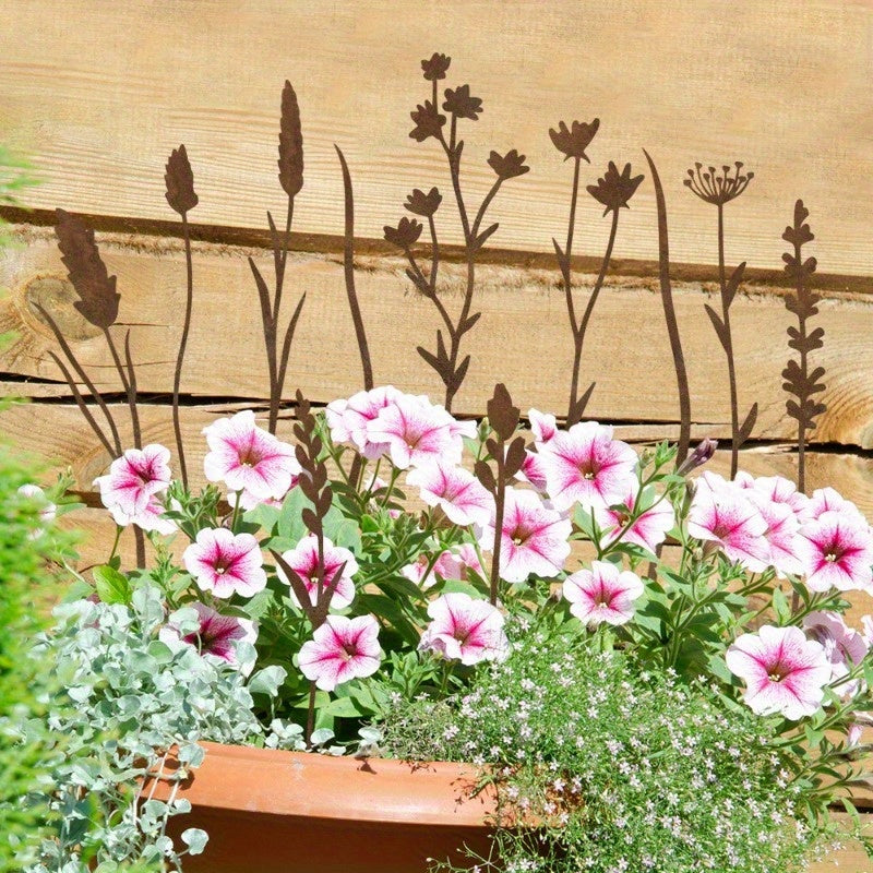 Rustic Metal Wildflower Stems, 12-Piece 30 cm Botanical Set for Vases, Planters and Garden Beds