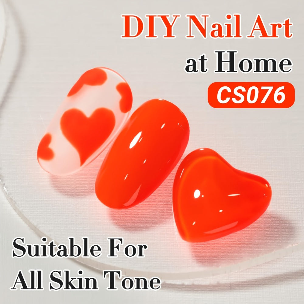 Gel Nail Polish CS076 in 0.54oz Neon Orange Translucent Jelly with Milky-Sheer Finish and UV/LED Soak-Off Cure