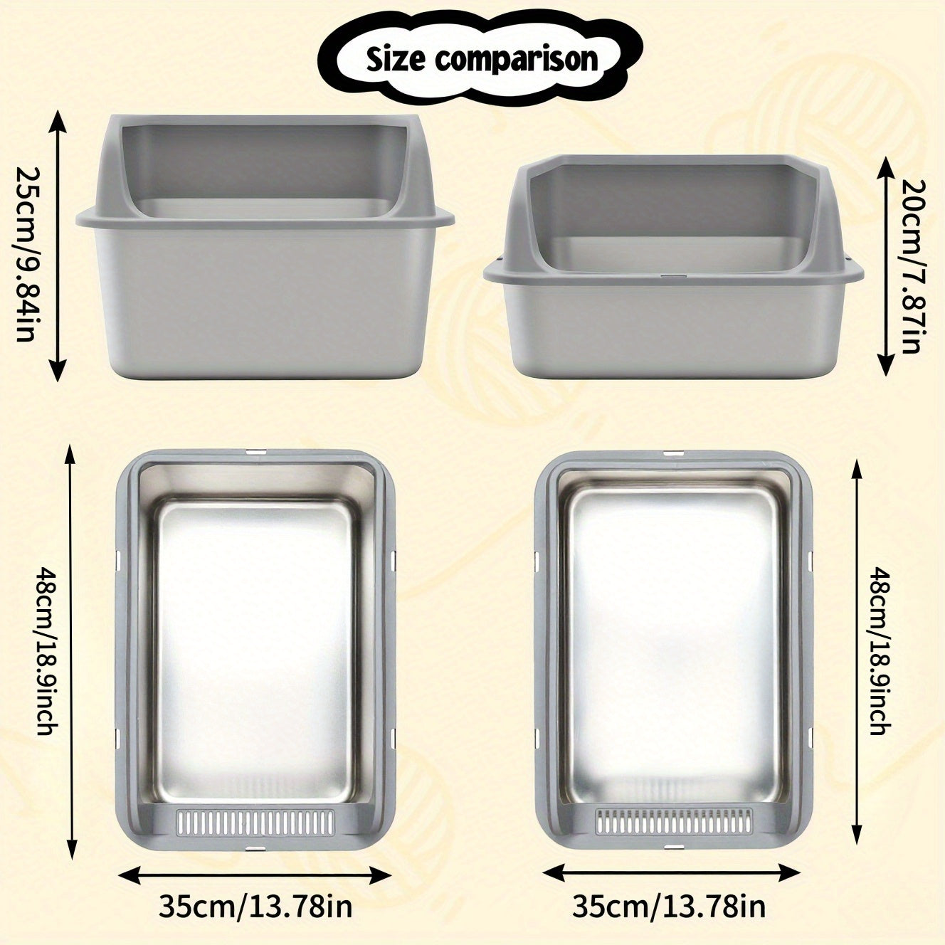 Stainless Steel Cat Litter Box with High Sides & Lid – Metal Litter Pan Anti-Leak Non-Stick Easy Clean Indoor Cat Toilet with Scoop