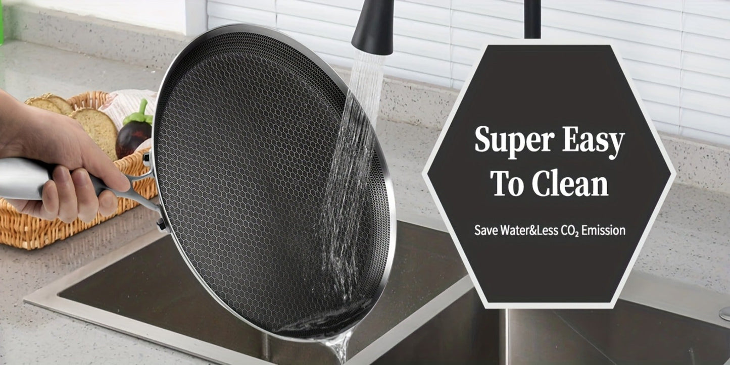 Stainless Steel Crepe Pan 11 Inch with Honeycomb Cooking Surface, Lid and Triple-Layer Base for Pancakes and Tortillas