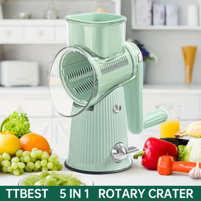 Rotary Cheese Grater with Interchangeable Blades, 5-in-1 Manual Vegetable Slicer Shredder Set, Suction Cup Base