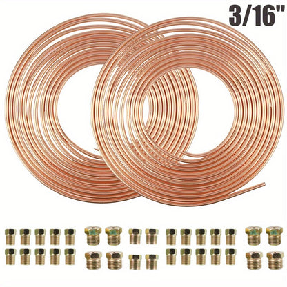 3/16" Brake Line Tubing Kit – Copper Nickel 25ft with 32 Fittings & Stainless Steel Clamps | Brake Line Repair Kit for American Cars & Most