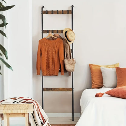 Blanket Ladder 5 Tier Farmhouse Wood with 10 Removable Hooks Wall Leaning Towel Rack Quilt Holder for Living Room Bathroom Bedroom Decor