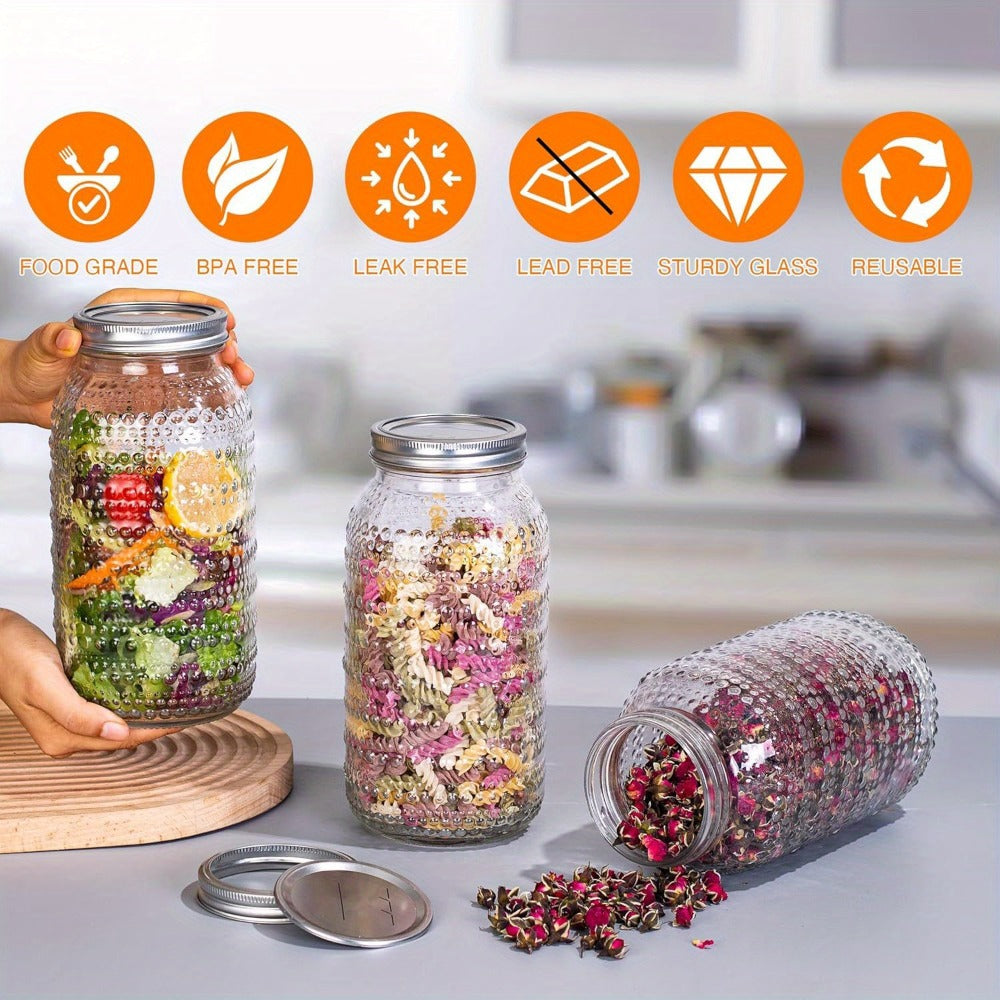 Mason Jars 64oz Wide Mouth with Lids 3 Pack Large Glass Canning Jars Airtight for Food for Home Cooking, Dining and Outdoor Meals