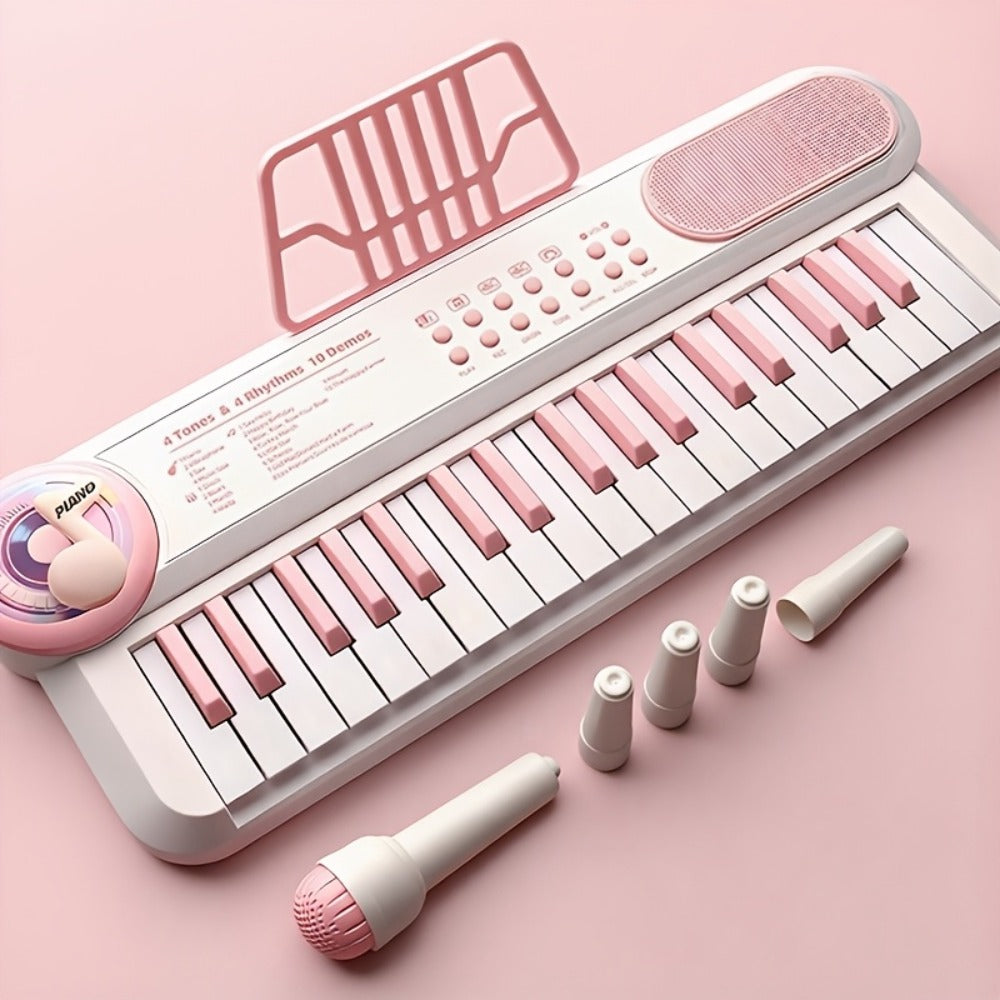 Kids Electronic Keyboard Piano Toy 37-Key White, Multi-Function Beginner Musical Instrument with Microphone
