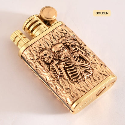 Kerosene Lighter 2-in-1 Permanent Match Flint Wheel Refillable, Golden Windproof Pocket Lighter with Built-In Match Strike