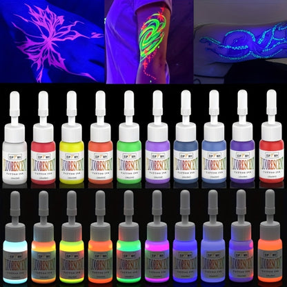 Tattoo Ink EIPTWH UV Blacklight Set with 10 Fluorescent Color Bottles and One Configuration